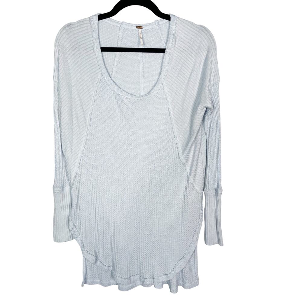 Free People XSmall XS Light Blue Ventura Long Sleeve Thermal Top Scoop Neck